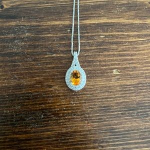 Genuine citrine and lab made white sapphire necklace in sterling silver